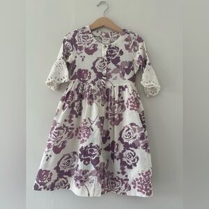 UTSA Girls Purple Cream Floral Cotton Rose Dress 5/6 Easter Spring Crochet